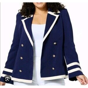 NWT kathy Ireland Faux Leather Trim Double Breasted Peacoat Navy Blue 2X 231